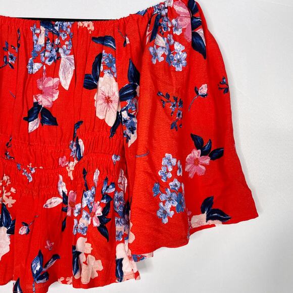 Cupcakes and Cashmere 2XS XXSmall Red Floral Barr Off The Shoulder Top Blouse - Picture 3 of 10